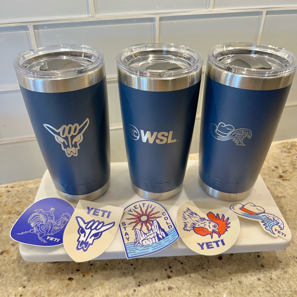 Set of 3 limited edition Yeti 20 oz tumblers with lids